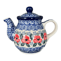 A picture of a Polish Pottery CA 10 oz. Individual Teapot (Rosie's Garden) | A020-1490X as shown at PolishPotteryOutlet.com/products/10-oz-individual-teapot-rosies-garden
