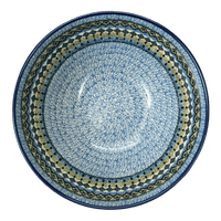 A picture of a Polish Pottery CA 9" Kitchen Bowl (Aztec Blues) | A056-U4428 as shown at PolishPotteryOutlet.com/products/9-kitchen-bowl-aztec-blues-a056-u4428