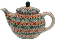 A picture of a Polish Pottery CA 40 oz. Teapot (Tulip Burst) | A060-U4226 as shown at PolishPotteryOutlet.com/products/40-oz-teapot-tulip-burst-a060-u4226