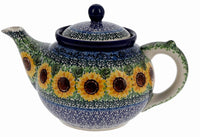 A picture of a Polish Pottery C.A. 40 oz. Teapot (Sunflowers) | A060-U4739 as shown at PolishPotteryOutlet.com/products/40-oz-teapot-sunflowers-a060-u4739