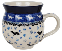 A picture of a Polish Pottery CA 12 oz. Belly Mug (Wiener Dog Delight) | A070-2151X as shown at PolishPotteryOutlet.com/products/12-oz-belly-mug-2151x