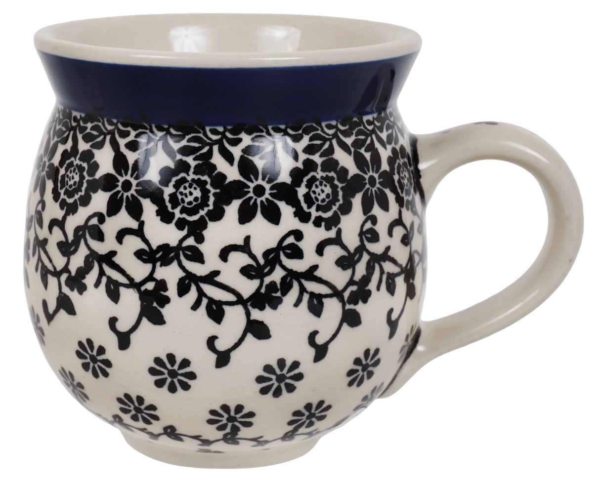 Mug, Belly Mug, 12 oz Medium in "Black Bouquet" by Ceramika Artystyczna | A070-2314