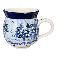 A picture of a Polish Pottery CA 12 oz. Belly Mug (Periwinkle Posies) | A070-U4462 as shown at PolishPotteryOutlet.com/products/12-oz-belly-mug-periwinkle-posies-a070-u4462