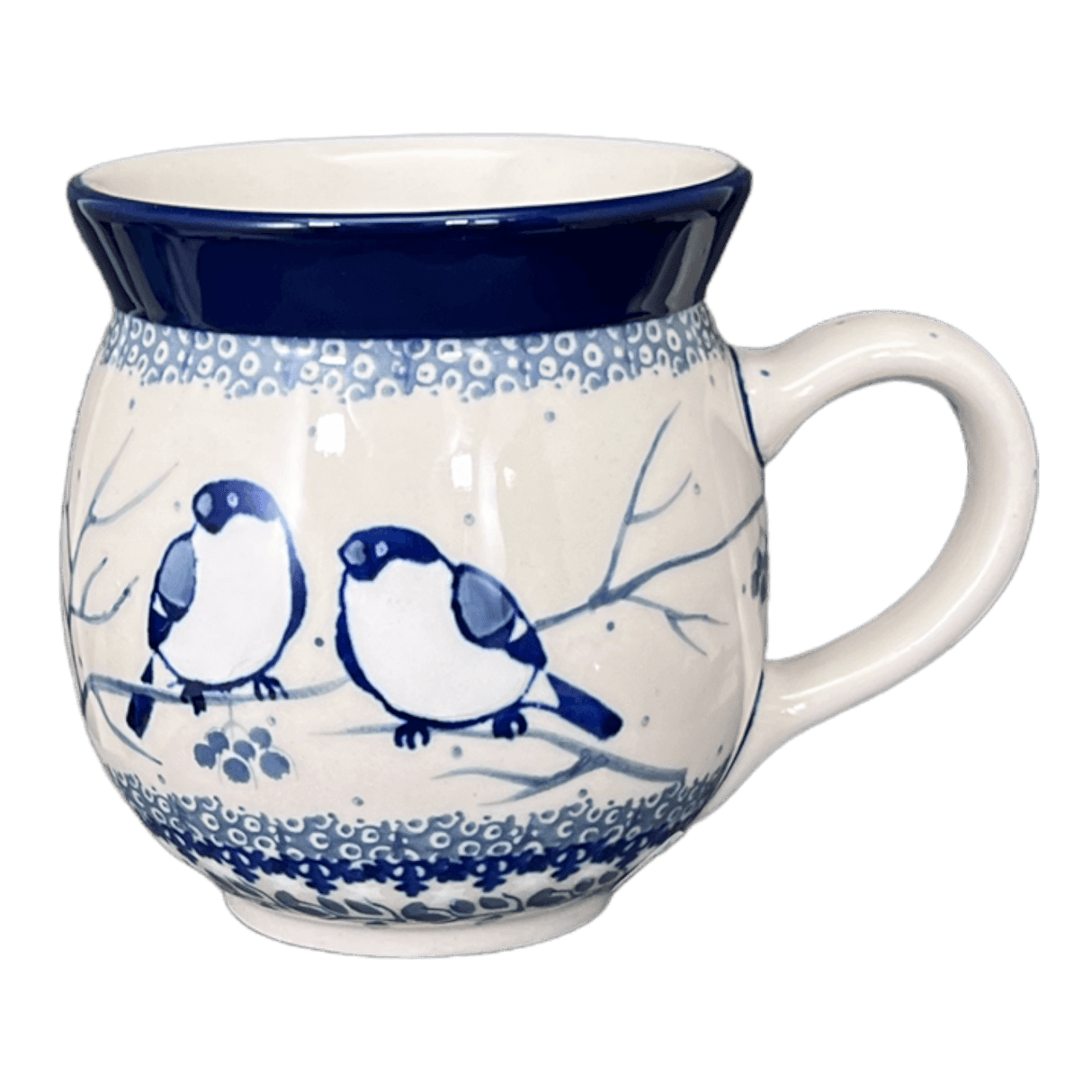 Mug, Belly Mug, 12 oz Medium in "Bullfinch on Blue" by Ceramika Artystyczna | A070-U4830
