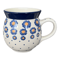 A picture of a Polish Pottery CA 16 oz. Belly Mug (Daisy Craze) | A073-1571X as shown at PolishPotteryOutlet.com/products/large-belly-mug-daisy-craze-a073-1571x