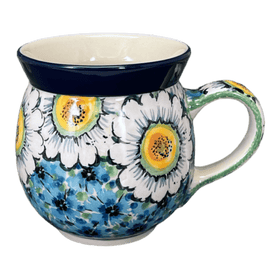 Polish Pottery CA 16 oz. Belly Mug (Regal Daisies - Blue) | A073-U4736 Additional Image at PolishPotteryOutlet.com