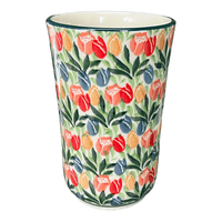 A picture of a Polish Pottery CA 12 oz. Tumbler (Tulip Burst) | A076-U4226 as shown at PolishPotteryOutlet.com/products/12-oz-tumbler-tulip-burst-a076-u4226