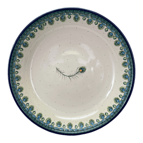 Polish Pottery CA 12.75" Wide Shallow Bowl (Peacock Plume) | A115-2218X Additional Image at PolishPotteryOutlet.com