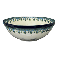 A picture of a Polish Pottery CA 12.75" Bowl (Peacock Plume) | A154-2218X as shown at PolishPotteryOutlet.com/products/12-75-bowl-peacock-plume-a154-2218x