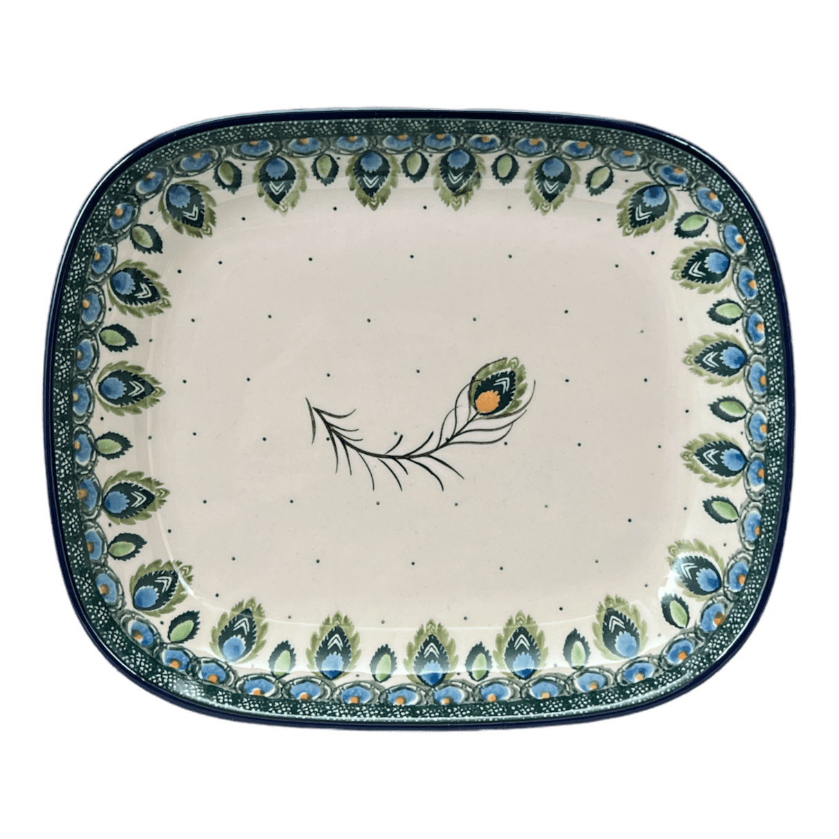Baker, Rectangular, 7.5" x 9" in "Peacock Plume" by Ceramika Artystyczna | A159-2218X