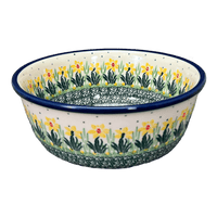A picture of a Polish Pottery CA 7.75" Bowl (Daffodils in Bloom) | A211-2122X as shown at PolishPotteryOutlet.com/products/7-75-bowl-daffodils-in-bloom-a211-2122x