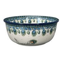 A picture of a Polish Pottery CA 7.75" Bowl (Peacock Plume) | A211-2218X as shown at PolishPotteryOutlet.com/products/7-75-bowl-peacock-plume-a211-2218x