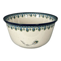 A picture of a Polish Pottery CA 12.5" Bowl (Peacock Plume) | A213-2218X as shown at PolishPotteryOutlet.com/products/12-5-bowl-peacock-plume-a213-2218x