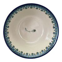 A picture of a Polish Pottery CA 12.5" Bowl (Peacock Plume) | A213-2218X as shown at PolishPotteryOutlet.com/products/12-5-bowl-peacock-plume-a213-2218x