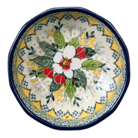 A picture of a Polish Pottery CA Multangular Bowl (Camellias) | A221-U4812 as shown at PolishPotteryOutlet.com/products/5-multiangular-bowl-camellias-a221-u4812