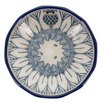 A picture of a Polish Pottery CA Multangular Bowl (Lone Owl) | A221-U4872 as shown at PolishPotteryOutlet.com/products/5-multiangular-bowl-lone-owl-a221-u4872