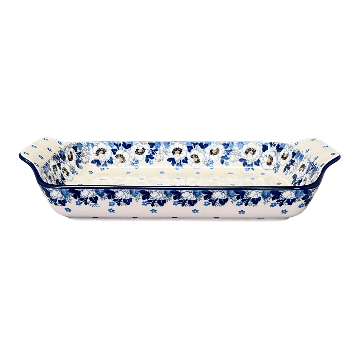 Baker, Rectangular, Shallow, 12.75" x 6.75" in "Snow White Anemone" by Ceramika Artystyczna | A280-2222X