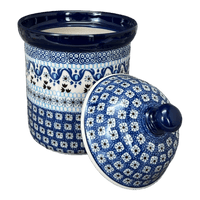 A picture of a Polish Pottery 1.3 Liter Canister (Blue Ribbon) | A492-1026X as shown at PolishPotteryOutlet.com/products/1-3-liter-canister-blue-ribbon-a492-1026x