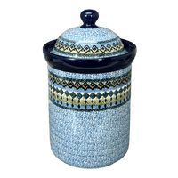 A picture of a Polish Pottery CA 1.5 Liter Canister (Aztec Blues) | A493-U4428 as shown at PolishPotteryOutlet.com/products/1-5-liter-canister-aztec-blues-a493-u4428