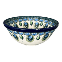 A picture of a Polish Pottery CA 4.75" Bowl (Peacock Plume) | A556-2218X as shown at PolishPotteryOutlet.com/products/4-75-bowl-peacock-plume-a556-2218x