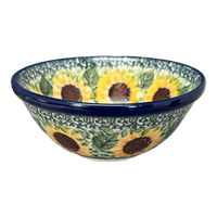 A picture of a Polish Pottery 4.75" Bowl (Sunflowers) | A556-U4739 as shown at PolishPotteryOutlet.com/products/4-75-bowl-sunflowers-a556-u4739