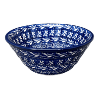 A picture of a Polish Pottery Ridged 5.5" Bowl (Wavy Blues) | A696-905X as shown at PolishPotteryOutlet.com/products/ridged-5-5-bowl-wavy-blues-a696-905x