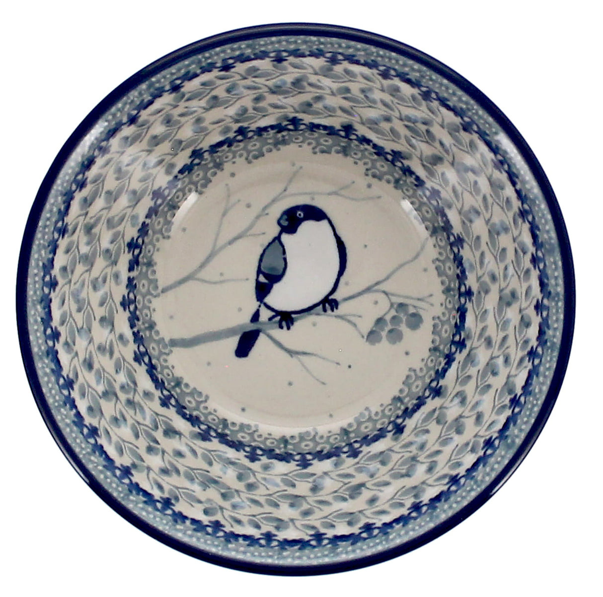 Bowl, Round, Ridged, 5.5" in "Bullfinch on Blue" by Ceramika Artystyczna | A696-U4830