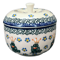 A picture of a Polish Pottery Apple Baker (Frog Prince) | AA38-U9969 as shown at PolishPotteryOutlet.com/products/apple-baker-frog-prince-aa38-u9969