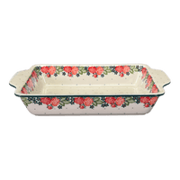 A picture of a Polish Pottery Rectangular Casserole W/Handles (Classic Rose) | AA59-2120Q as shown at PolishPotteryOutlet.com/products/rectangular-casserole-w-handles-classic-rose-aa59-2120q