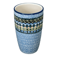A picture of a Polish Pottery CA 14 oz. Tumbler (Aztec Blues) | AC53-U4428 as shown at PolishPotteryOutlet.com/products/14-oz-tumbler-aztec-blues-ac53-u4428