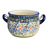 A picture of a Polish Pottery Individual Soup Tureen (Trailing Blossoms) | B006S-JZ32 as shown at PolishPotteryOutlet.com/products/individual-soup-tureen-w-handles-trailing-blossoms-b006s-jz32
