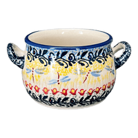 A picture of a Polish Pottery Individual Soup Tureen (Dragonfly Delight) | B006S-JZ36 as shown at PolishPotteryOutlet.com/products/individual-soup-tureen-w-handles-dragonfly-delight-b006s-jz36