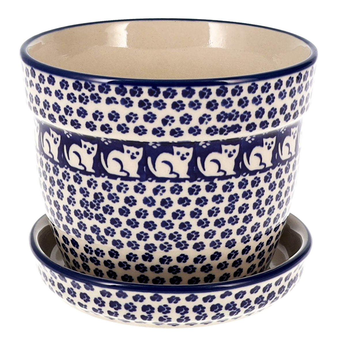 Flower Pot, with Saucer, 6" in "Kitty Cat Path" by Manufaktura | D036T-KOT6