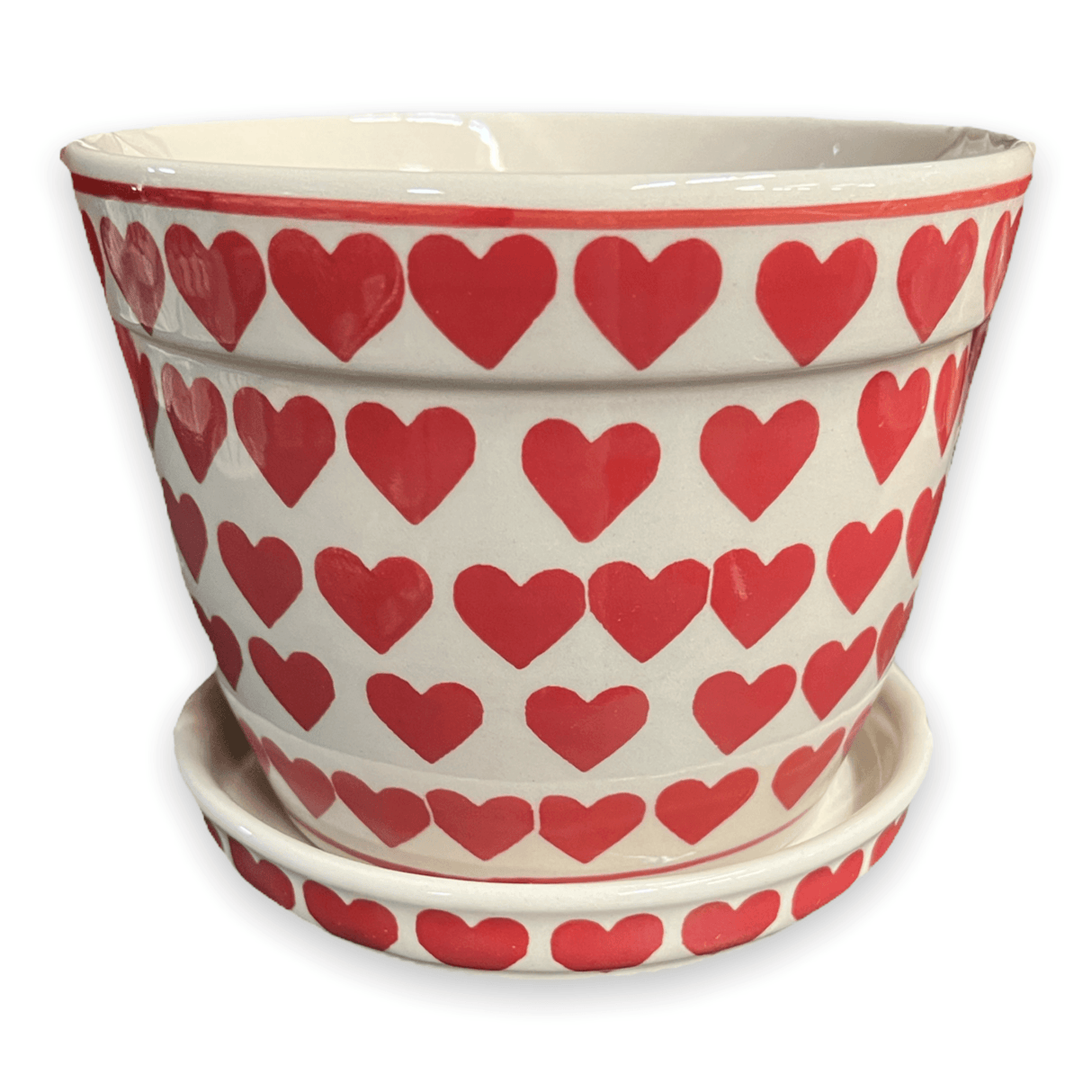 Flower Pot, with Saucer, 8" in "Whole Hearted Red" by Manufaktura | D037T-SEDC