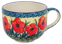 A picture of a Polish Pottery Latte Cup (Poppies in Bloom) | F044S-JZ34 as shown at PolishPotteryOutlet.com/products/large-latte-soup-cups-poppies-in-bloom