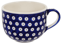 A picture of a Polish Pottery Latte Cup (Dot to Dot) | F044T-70A as shown at PolishPotteryOutlet.com/products/large-latte-soup-cups-dot-to-dot