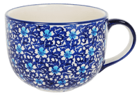 A picture of a Polish Pottery Latte Cup (Blue on Blue) | F044T-J109 as shown at PolishPotteryOutlet.com/products/large-latte-soup-cups-blue-on-blue
