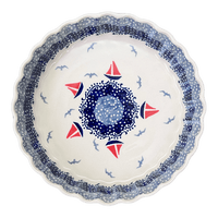 A picture of a Polish Pottery 7.5" Small Quiche Dish (Smooth Seas) | F055T-DPML as shown at PolishPotteryOutlet.com/products/the-small-quiche-dish-smooth-seas-f055t-dpml