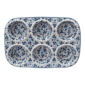Polish Pottery Muffin Pan (Scattered Blues) | F093S-AS45 Additional Image at PolishPotteryOutlet.com