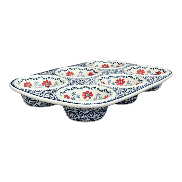 Polish Pottery Muffin Pan -- Diamond Lattice