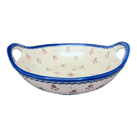 A picture of a Polish Pottery 10" Bowl with Handles (Currant Berry) | GMU06-PJ as shown at PolishPotteryOutlet.com/products/10-bowl-with-handles-currant-berry-gmu06-pj