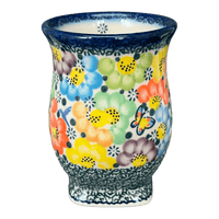 A picture of a Polish Pottery 4.5" Pedestal Vase (Rainbow Bouquet) | GW10-AV3 as shown at PolishPotteryOutlet.com/products/4-5-pedestal-vase-rainbow-bouquet-gw10-av3