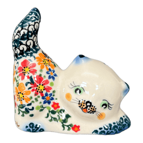 Polish Pottery Small Cat Figurine (Red & Orange Dream) | GZW07-UHP Additional Image at PolishPotteryOutlet.com