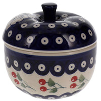 A picture of a Polish Pottery Apple Baker (Cherry Dot) | J058T-70WI as shown at PolishPotteryOutlet.com/products/apple-baker-cherry-dot-j058t-70wi