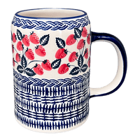 A picture of a Polish Pottery Small Tankard (Fresh Strawberries) | K054U-AS70 as shown at PolishPotteryOutlet.com/products/bavarian-tankard-fresh-strawberries-k054u-as70