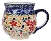 A picture of a Polish Pottery Large Belly Mug (Ruby Bouquet) | K068S-DPCS as shown at PolishPotteryOutlet.com/products/large-belly-mug-ruby-bouquet