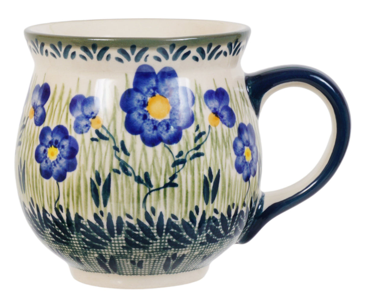 Mug, Belly Mug, 16 oz Large in "Bold Blue Blossoms" by Manufaktura | K068S-JS48
