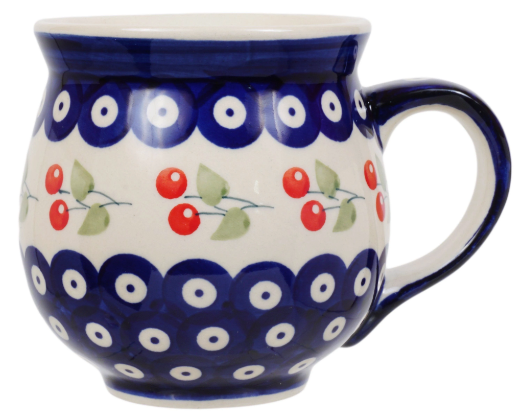 Mug, Belly Mug, 16 oz Large in "Cherry Dot" by Manufaktura | K068T-70WI