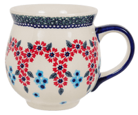 A picture of a Polish Pottery Large Belly Mug (Floral Symmetry) | K068T-DH18 as shown at PolishPotteryOutlet.com/products/large-belly-mug-floral-symmetry