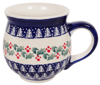A picture of a Polish Pottery Large Belly Mug (Holiday Cheer) | K068T-NOS2 as shown at PolishPotteryOutlet.com/products/large-belly-mug-holiday-cheer